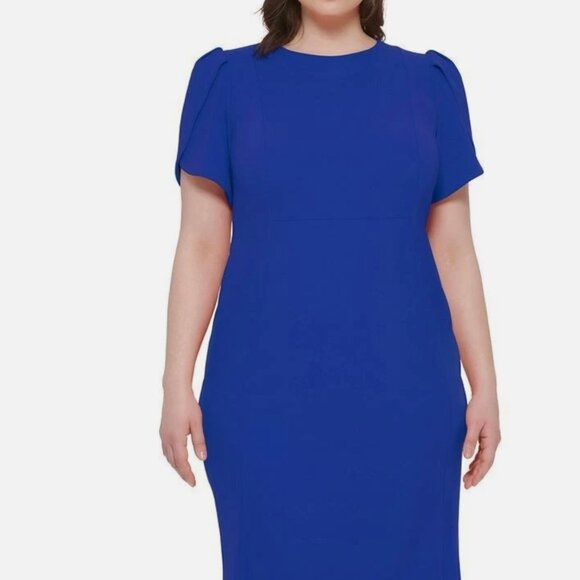 NWOT Calvin Klein Plus Size Crew Scuba Sheath Dress In Color: Royal Blue SZ-18W - Picture 3 of 9